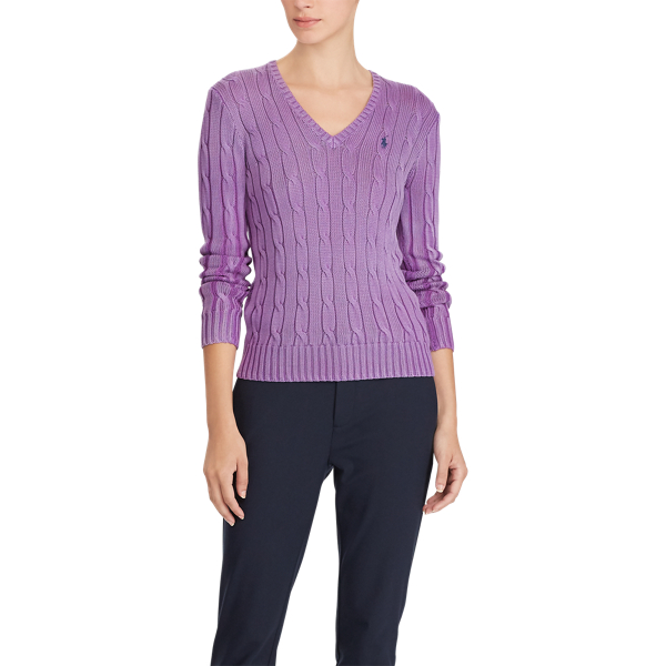 Purple Cable Cotton V-Neck Sweater Polo Ralph Lauren 4