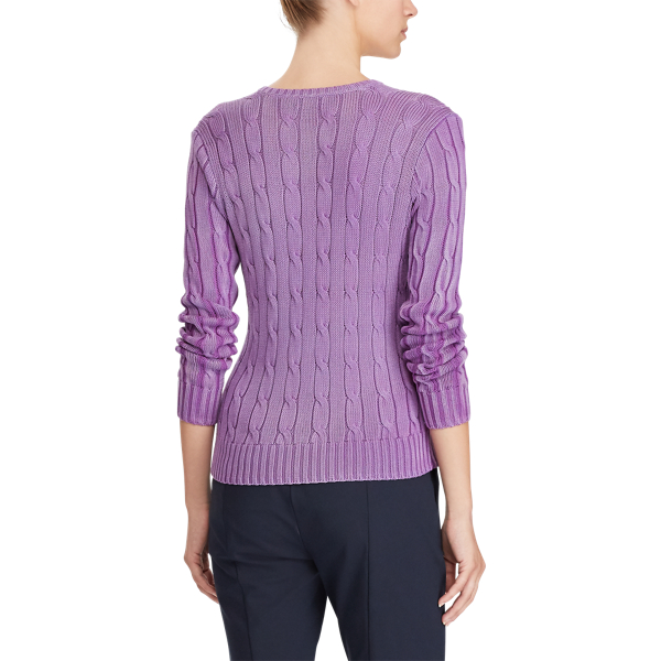 Purple Cable Cotton V-Neck Sweater Polo Ralph Lauren 5