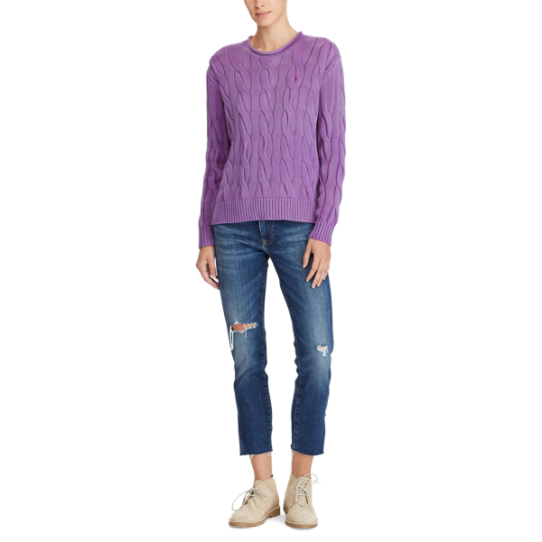 Purple Boxy Cable Cotton Sweater Polo Ralph Lauren 4