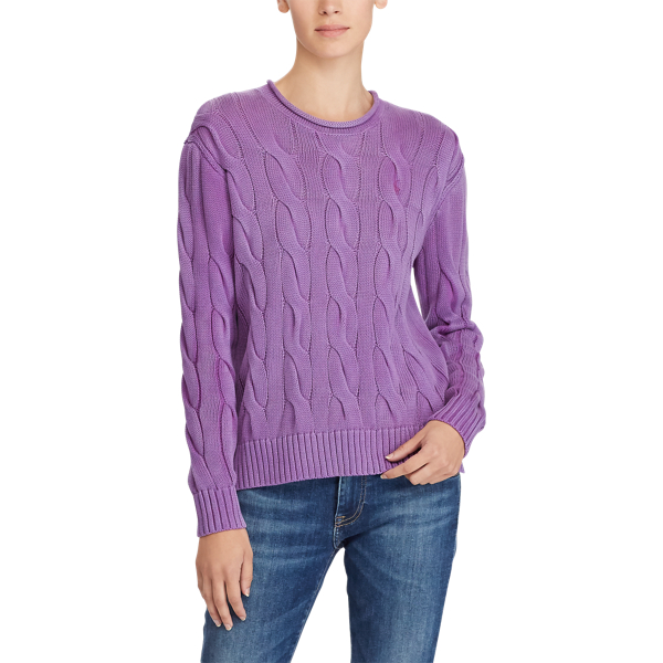 Purple Boxy Cable Cotton Sweater Polo Ralph Lauren 5