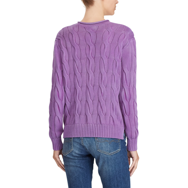 Purple Boxy Cable Cotton Sweater Polo Ralph Lauren 6
