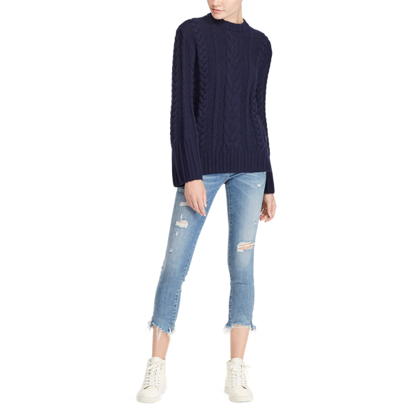 Pull chauve-souris en coton torsad&eacute; Polo Ralph Lauren en Bleu marine 4