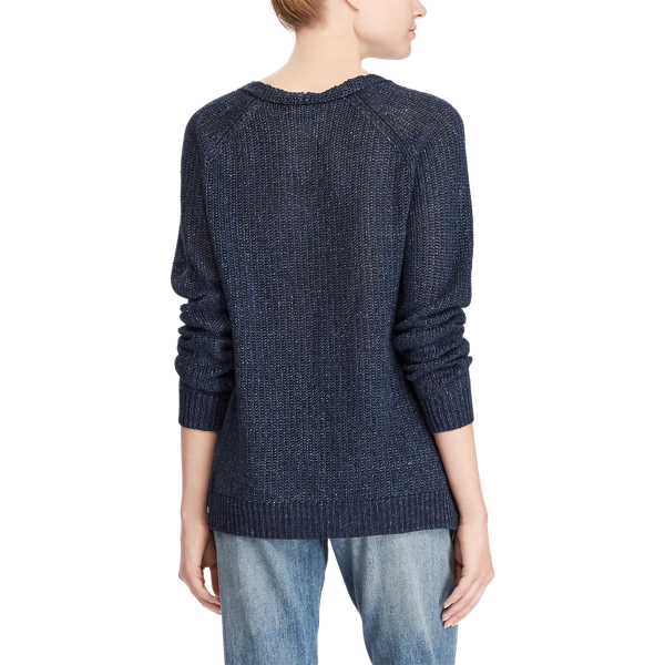 Navy Lace-Up Linen Sweater Polo Ralph Lauren 6