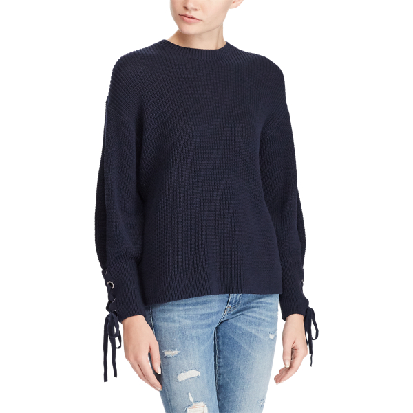 Pull en coton manches &agrave; lacets Polo Ralph Lauren en Bleu marine 5