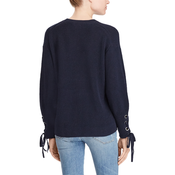 Pull en coton manches &agrave; lacets Polo Ralph Lauren en Bleu marine 6