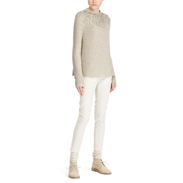 Metallic Taupe Beaded Rollneck Sweater Polo Ralph Lauren 3