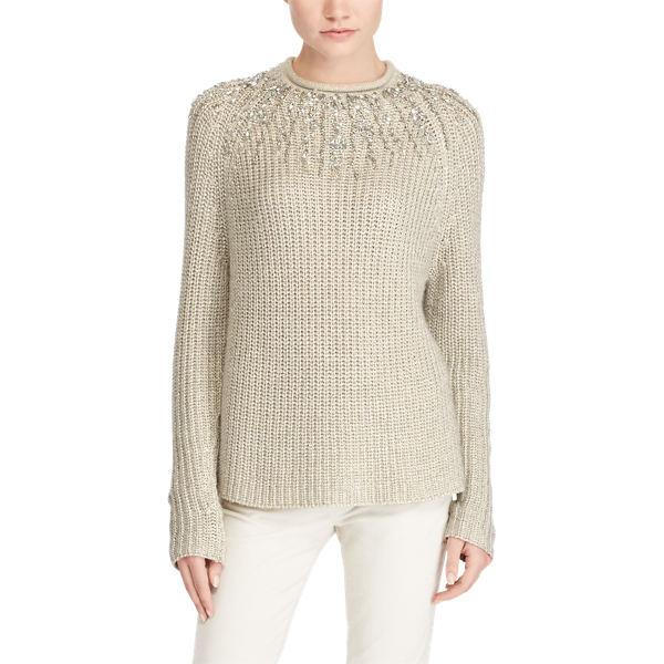 Metallic Taupe Beaded Rollneck Sweater Polo Ralph Lauren 4