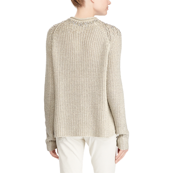 Metallic Taupe Beaded Rollneck Sweater Polo Ralph Lauren 5