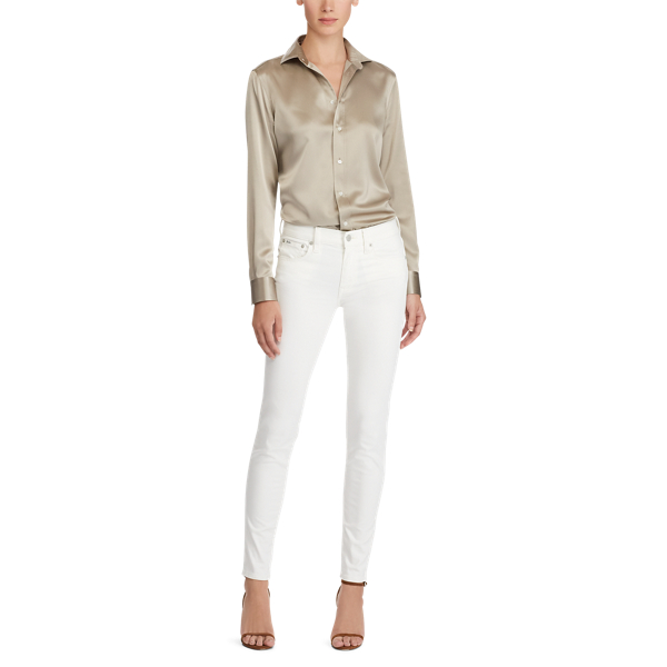 Camicia in charmeuse di seta Polo Ralph Lauren in Grigio deserto 3