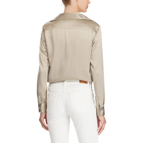 Camicia in charmeuse di seta Polo Ralph Lauren in Grigio deserto 5
