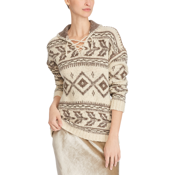 Cream/Brown Geometric Lace-Up Sweater Polo Ralph Lauren 4