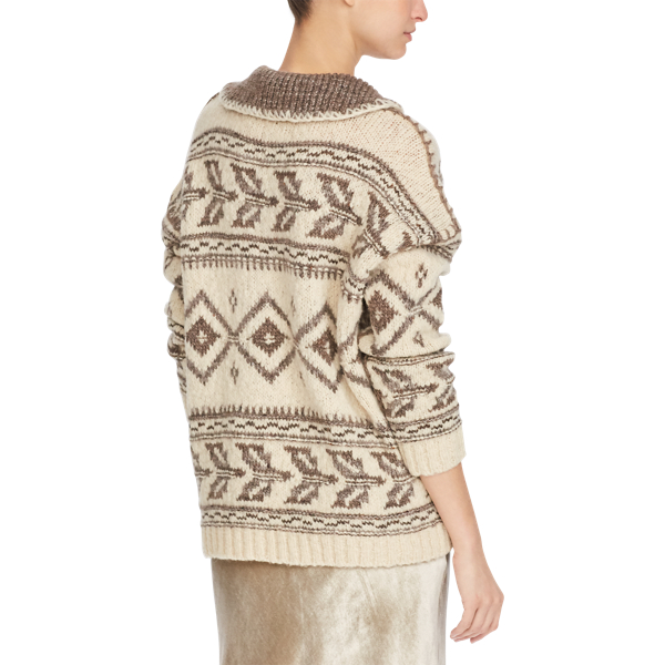 Cream/Brown Geometric Lace-Up Sweater Polo Ralph Lauren 5