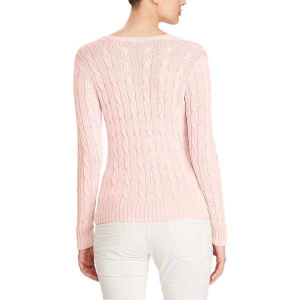 Cable Cotton V-Neck Sweater Polo Ralph Lauren em Pale Pink 4