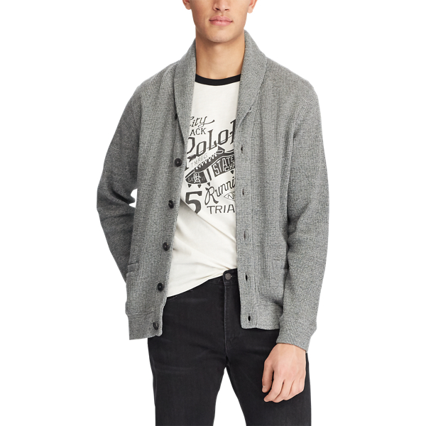 Dark Vintage Heather Waffle-Knit Cotton Cardigan Polo Ralph Lauren 3