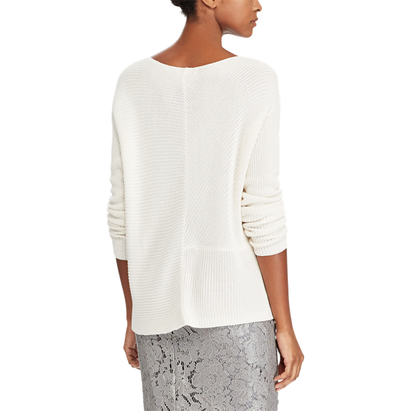 Mascarpone Cream Ribbed Cotton-Blend Sweater Lauren 4