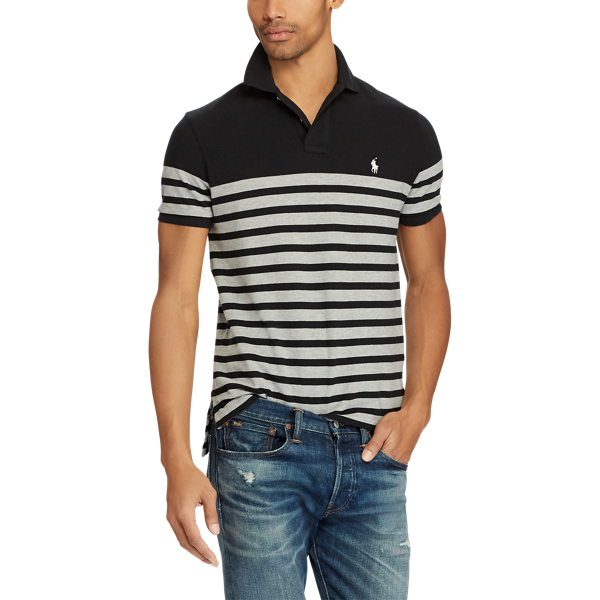 Polo Black/Grey Heathe Custom Slim Fit Mesh Polo Polo Ralph Lauren 3