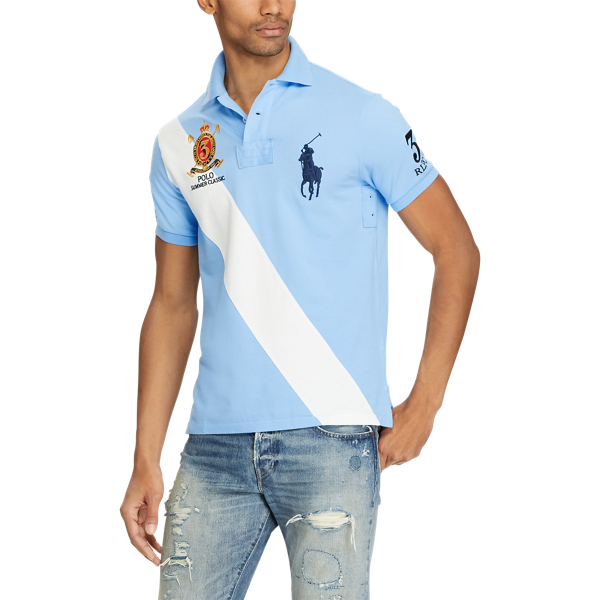 Chatham Blue Custom Slim Fit Mesh Polo Polo Ralph Lauren 3