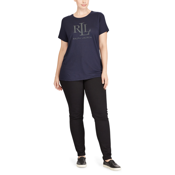 RL Navy Studded Jersey T-Shirt Lauren Woman 2