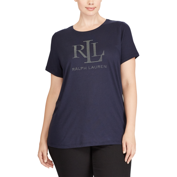 RL Navy Studded Jersey T-Shirt Lauren Woman 3