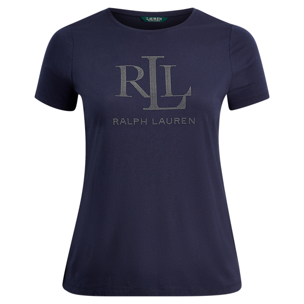 RL Navy Studded Jersey T-Shirt Lauren Woman 1