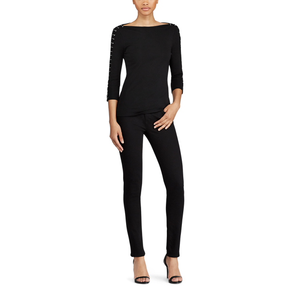 Polo Black Lace-Up-Sleeve Cotton Top Lauren 2