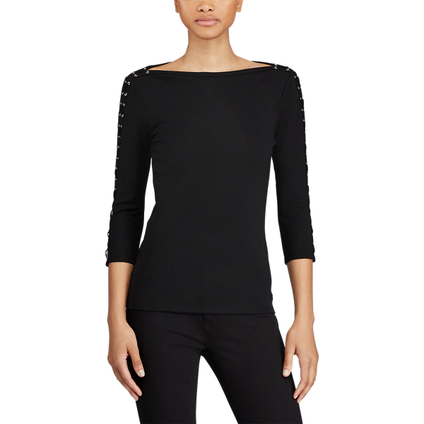 Polo Black Lace-Up-Sleeve Cotton Top Lauren 3