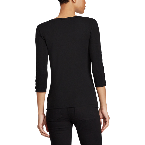 Polo Black Lace-Up-Sleeve Cotton Top Lauren 4