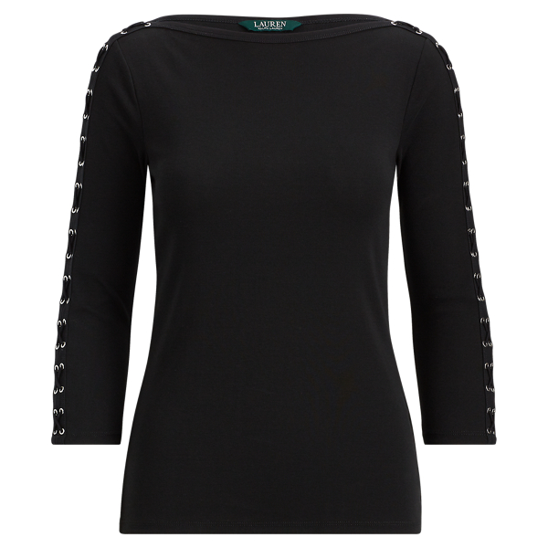 Polo Black Lace-Up-Sleeve Cotton Top Lauren 1