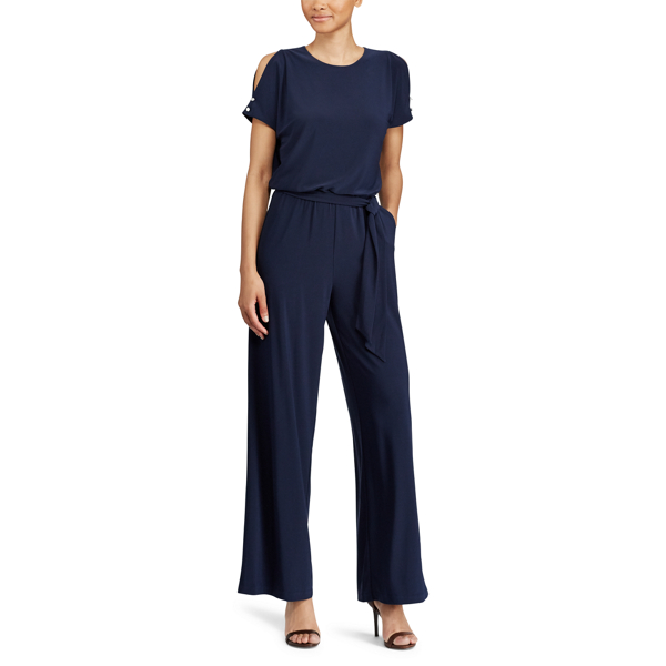 RL Navy Jersey Wide-Leg Jumpsuit Lauren 2
