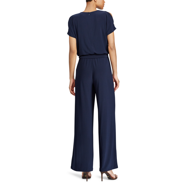 RL Navy Jersey Wide-Leg Jumpsuit Lauren 3