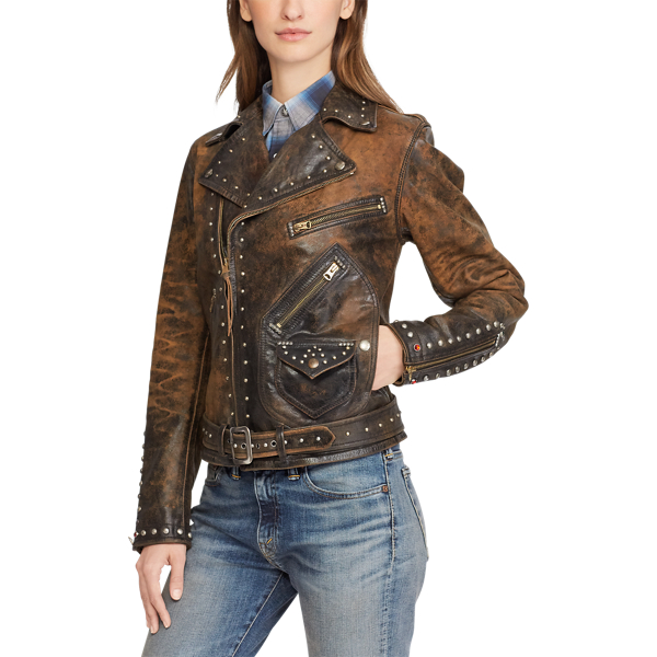 NEW【RRL Ralph Lauren】Studded Leather Moto Jacket Studded Leather Moto Jacket