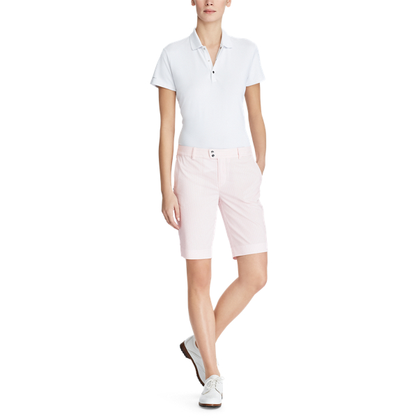 Short in misto cotone a righe RLX Golf in Seersucker rosa isola 2
