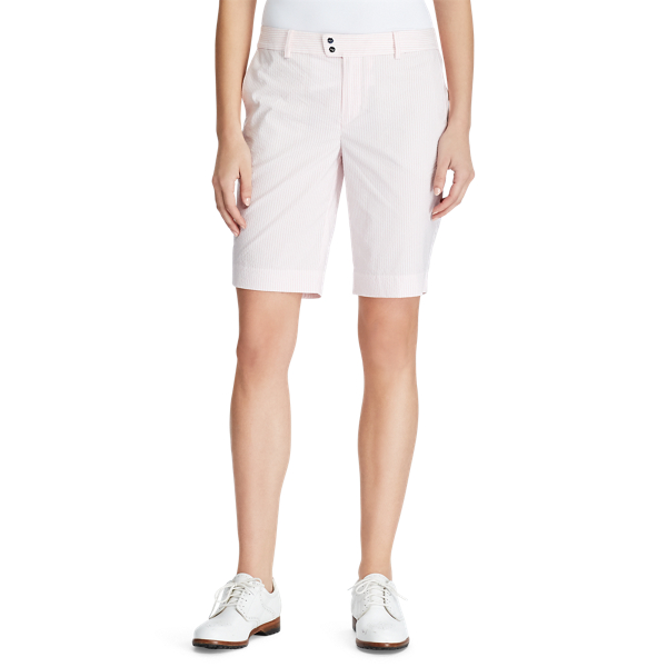 Short in misto cotone a righe RLX Golf in Seersucker rosa isola 3