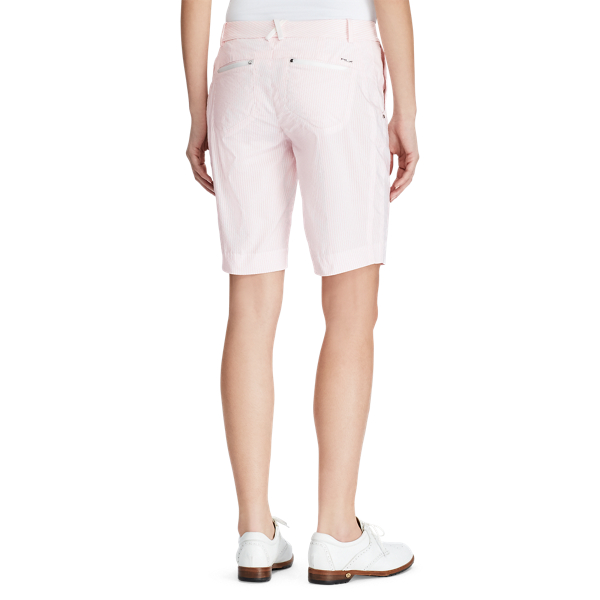 Short in misto cotone a righe RLX Golf in Seersucker rosa isola 4
