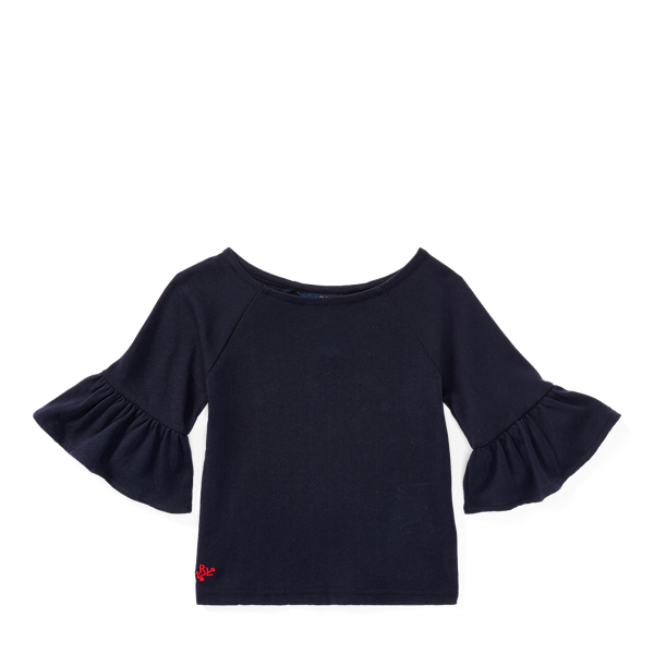 Hunter Navy Ruffle-Sleeve Cotton Top Girls 2-6x 1