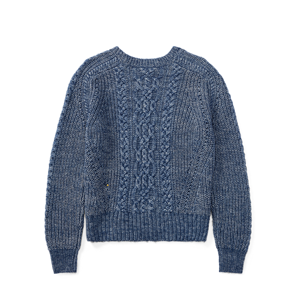 Denim Blue Heather Aran-Knit Cotton-Blend Sweater Girls 7-16 2
