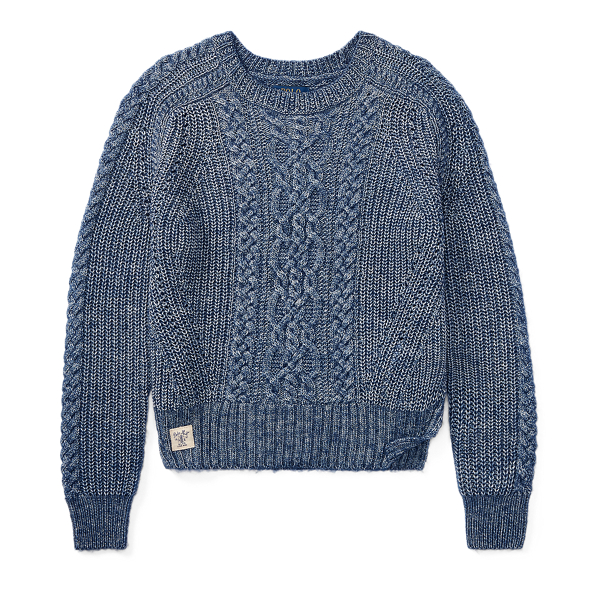 Denim Blue Heather Aran-Knit Cotton-Blend Sweater Girls 7-16 1