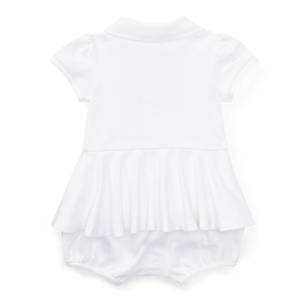 White Mesh Peplum Polo Romper Baby Girl 2