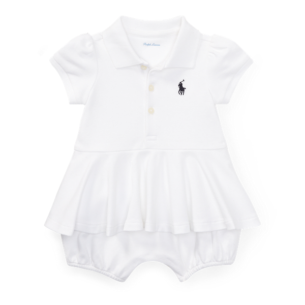 White Mesh Peplum Polo Romper Baby Girl 1