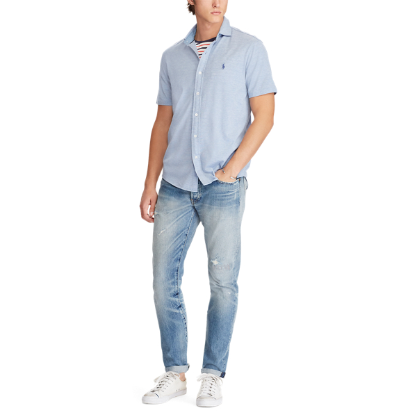 Campus Blue Heather Custom Slim Fit Mesh Shirt Polo Ralph Lauren 2