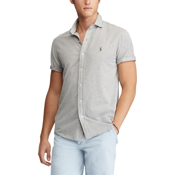 Custom Slim Fit Mesh Shirt Polo Ralph Lauren in League Heather 3