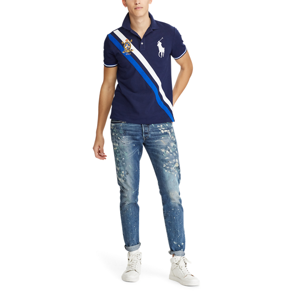Cruise Navy Multi Custom Slim Fit Mesh Polo Polo Ralph Lauren 3