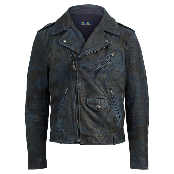 Giacca biker camouflage in pelle Polo Ralph Lauren in 1
