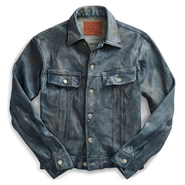 Veste en cuir teint &agrave; l'indigo RRL en 1