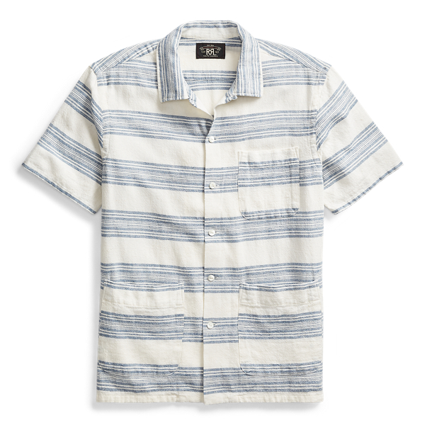Rl 989 Cream Indigo Cotton-Linen Camp Shirt RRL 1