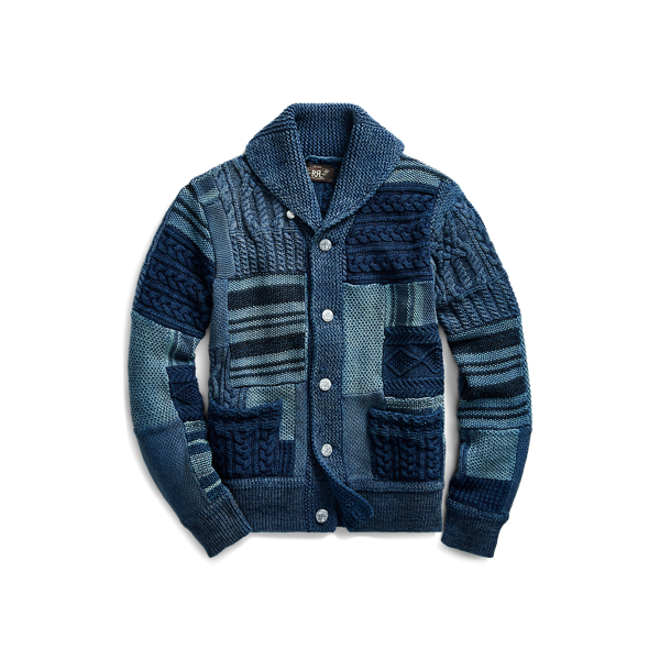 RRL Ralph Lauren インディゴネイビー カーディガン RRL Ralph Lauren Indigo Navy Shawl Patchwork Sweater Cardigan