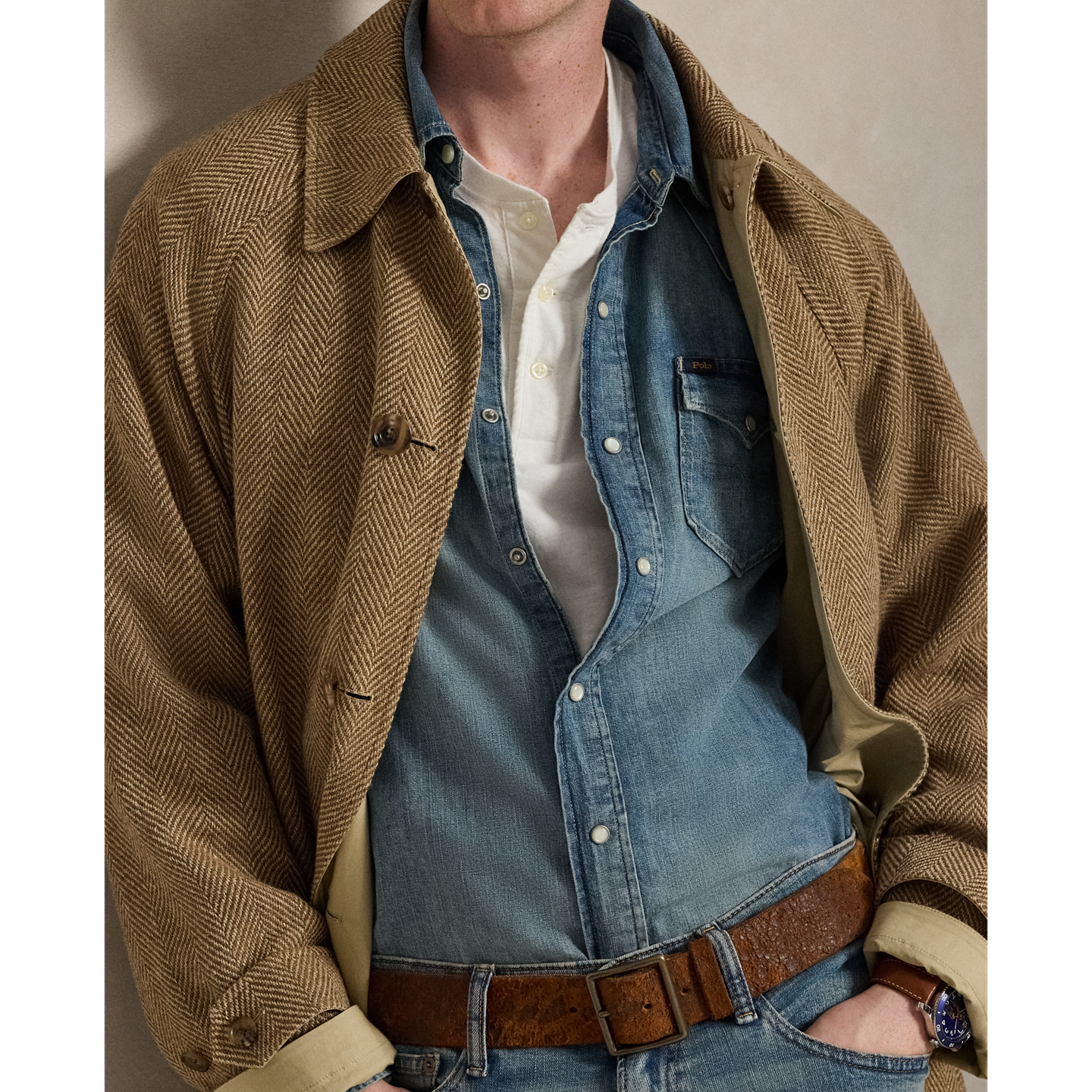 Мужская джинсовая рубашка Ralph Lauren в стиле вестерн из денима с неровной нитью, цвет: Rl Western — фото 3
