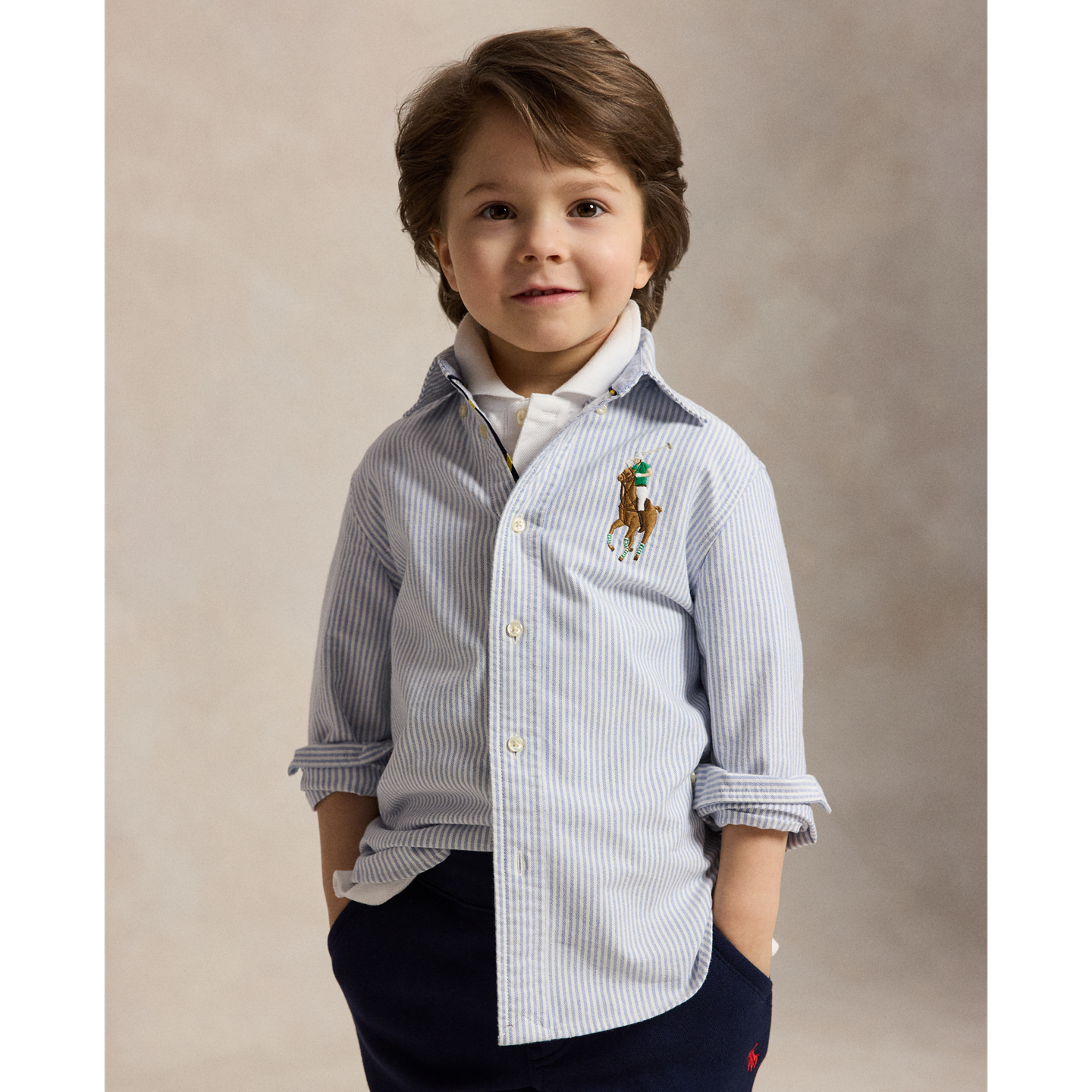 Детская рубашка Ralph Lauren Big Pony Striped Oxford, цвет: Синий / Белый полосатый — фото 4