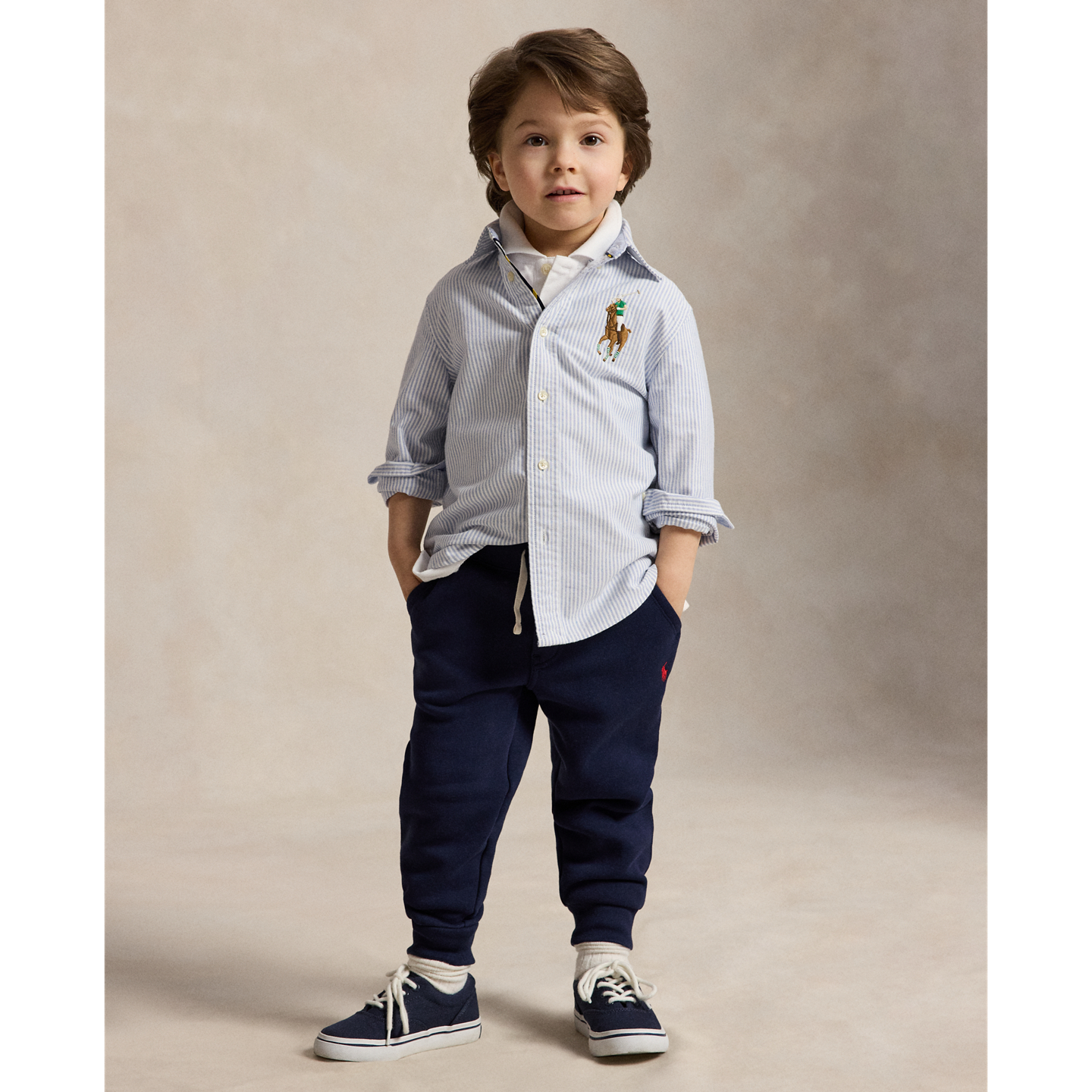 Детская рубашка Ralph Lauren Big Pony Striped Oxford, цвет: Синий / Белый полосатый — фото 2