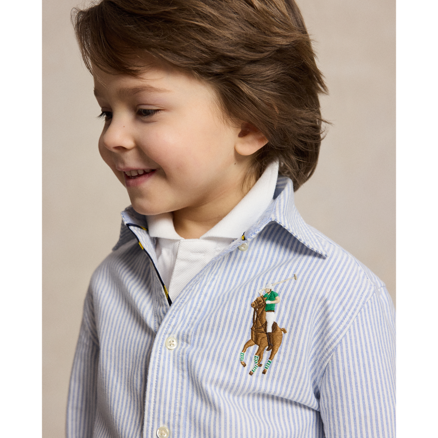 Детская рубашка Ralph Lauren Big Pony Striped Oxford, цвет: Синий / Белый полосатый — фото 3
